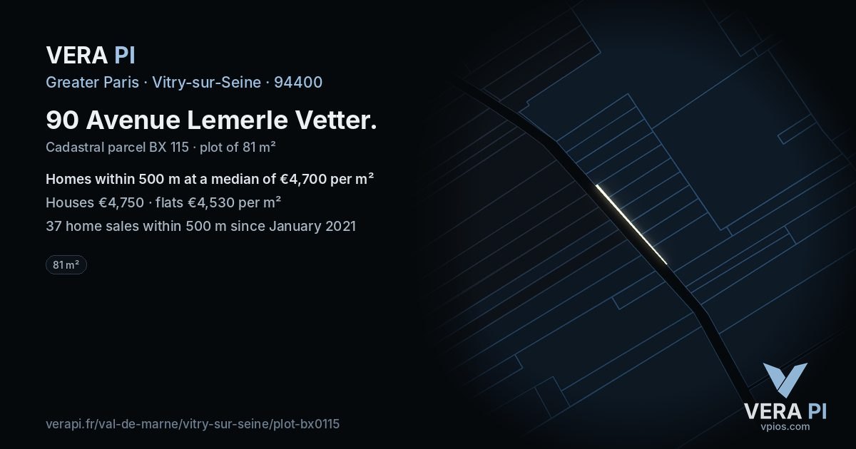 90 Avenue Lemerle Vetter, Vitry-sur-Seine at night – the plot lit, the parcels around coloured by the prices near them