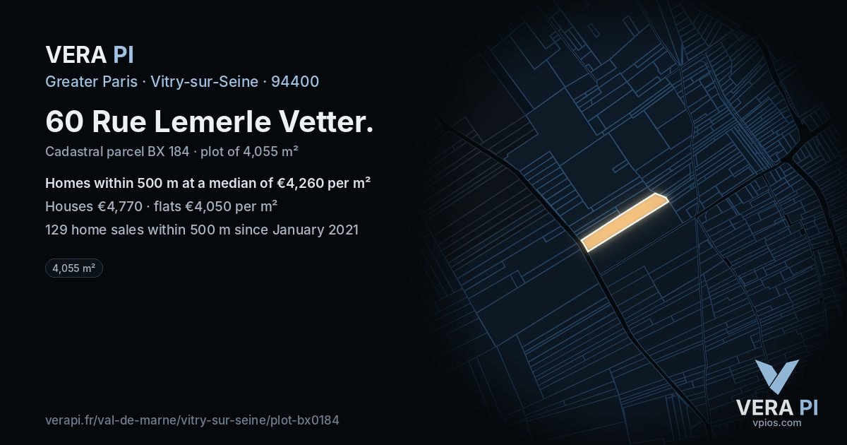 60 Rue Lemerle Vetter, Vitry-sur-Seine at night – the plot lit, the parcels around coloured by the prices near them