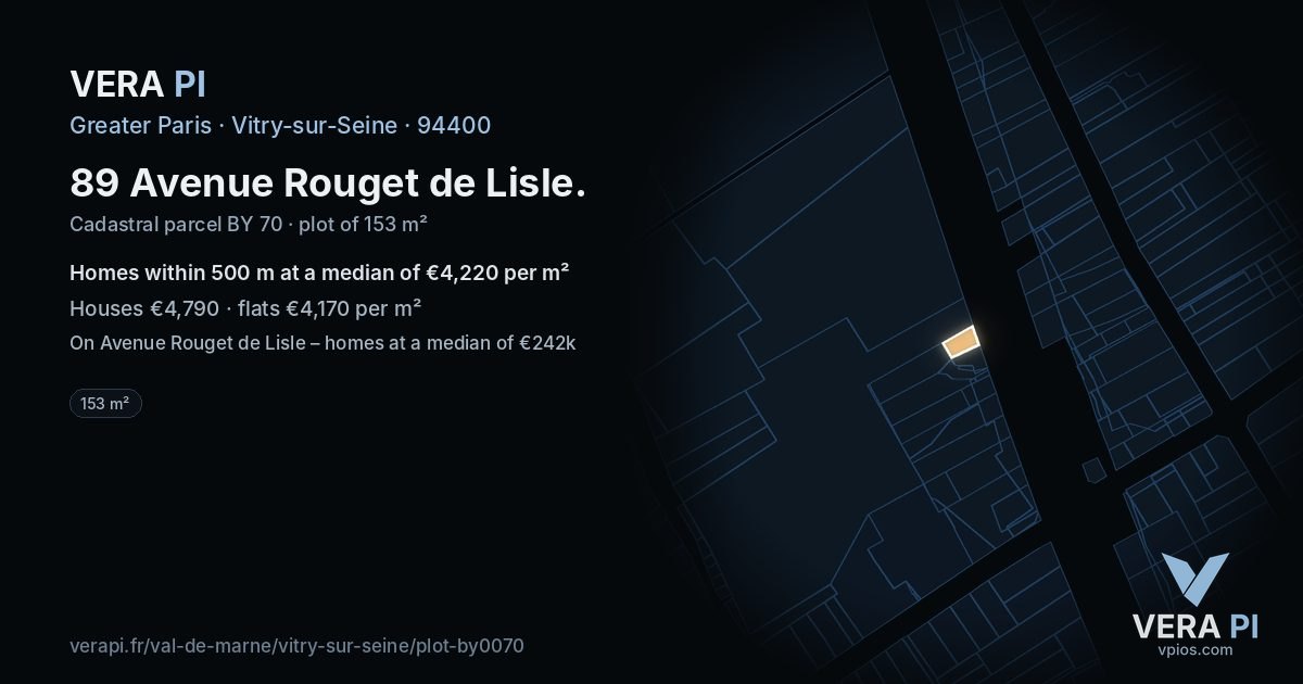 89 Avenue Rouget de Lisle, Vitry-sur-Seine at night – the plot lit, the parcels around coloured by the prices near them
