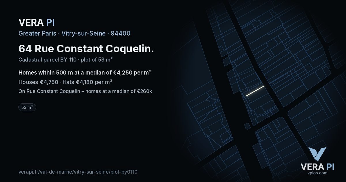 64 Rue Constant Coquelin, Vitry-sur-Seine at night – the plot lit, the parcels around coloured by the prices near them
