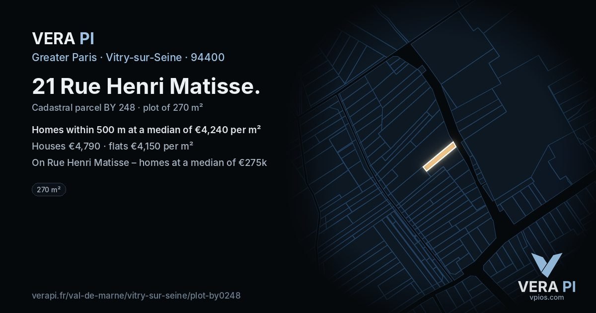 21 Rue Henri Matisse, Vitry-sur-Seine at night – the plot lit, the parcels around coloured by the prices near them