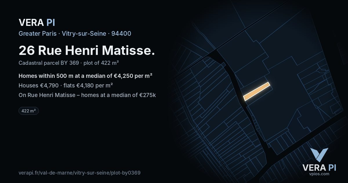 26 Rue Henri Matisse, Vitry-sur-Seine at night – the plot lit, the parcels around coloured by the prices near them
