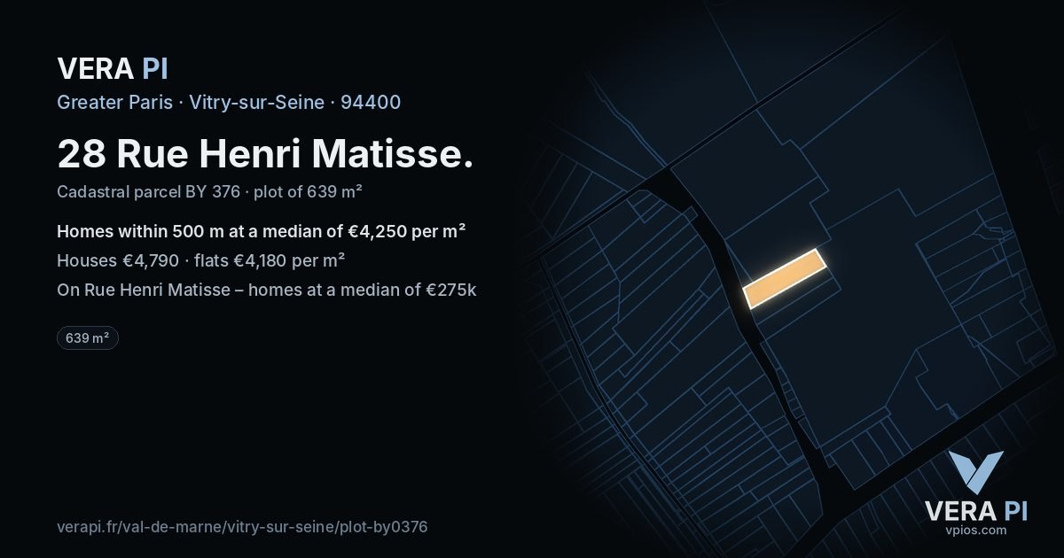28 Rue Henri Matisse, Vitry-sur-Seine at night – the plot lit, the parcels around coloured by the prices near them