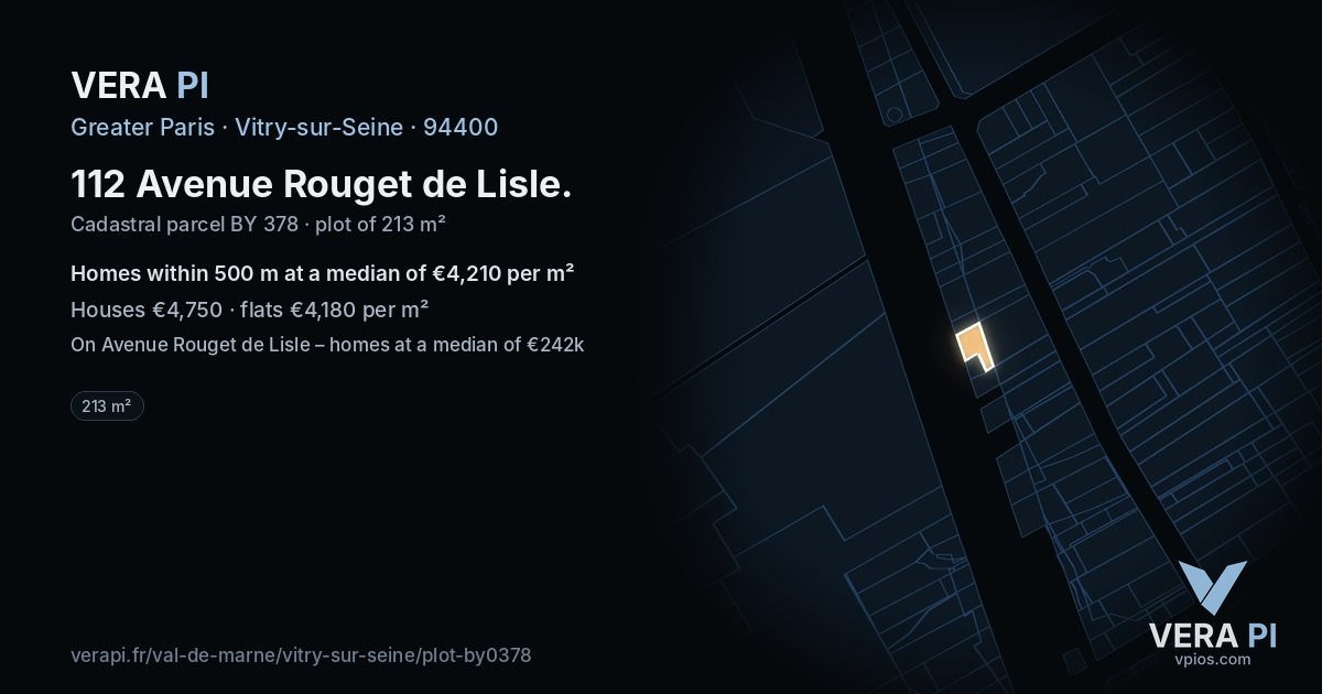 112 Avenue Rouget de Lisle, Vitry-sur-Seine at night – the plot lit, the parcels around coloured by the prices near them