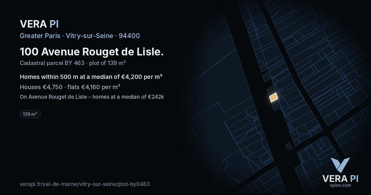 100 Avenue Rouget de Lisle, Vitry-sur-Seine at night – the plot lit, the parcels around coloured by the prices near them