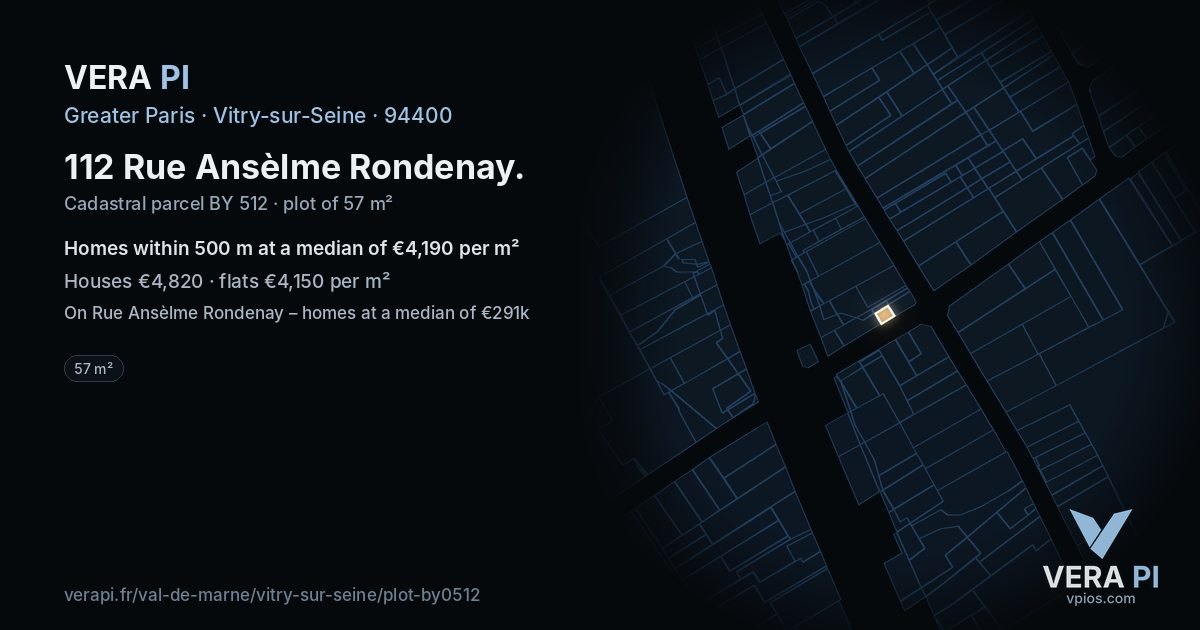 112 Rue Ansèlme Rondenay, Vitry-sur-Seine at night – the plot lit, the parcels around coloured by the prices near them