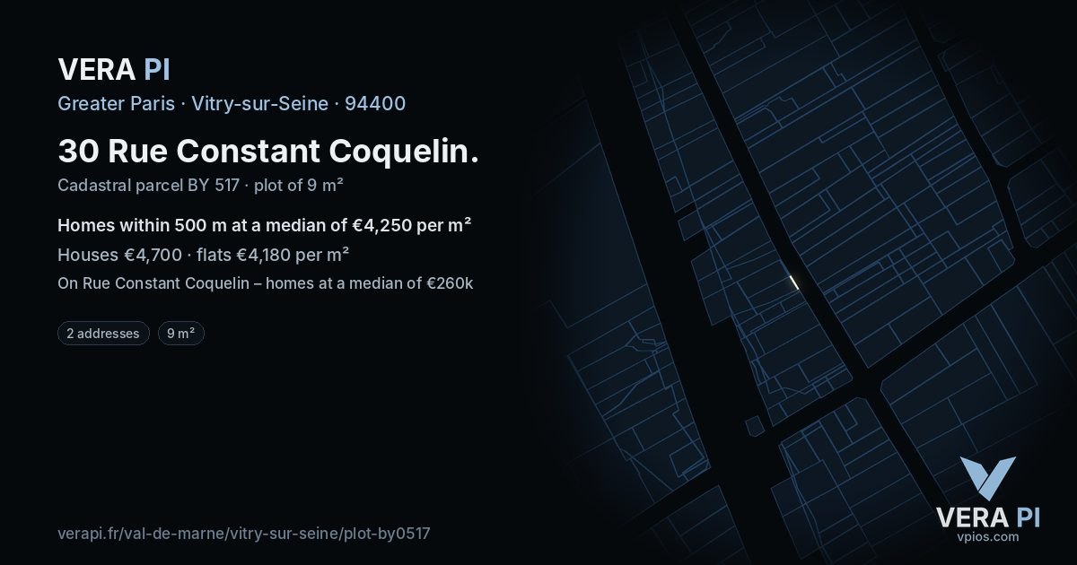 30 Rue Constant Coquelin, Vitry-sur-Seine at night – the plot lit, the parcels around coloured by the prices near them