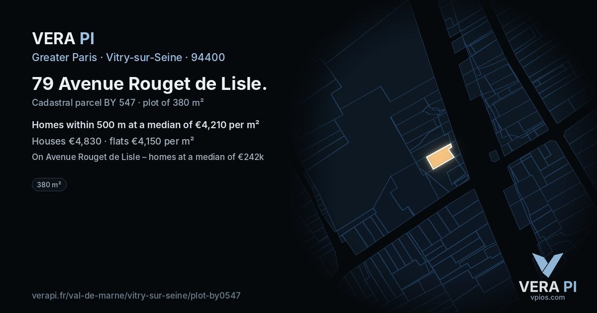 79 Avenue Rouget de Lisle, Vitry-sur-Seine at night – the plot lit, the parcels around coloured by the prices near them