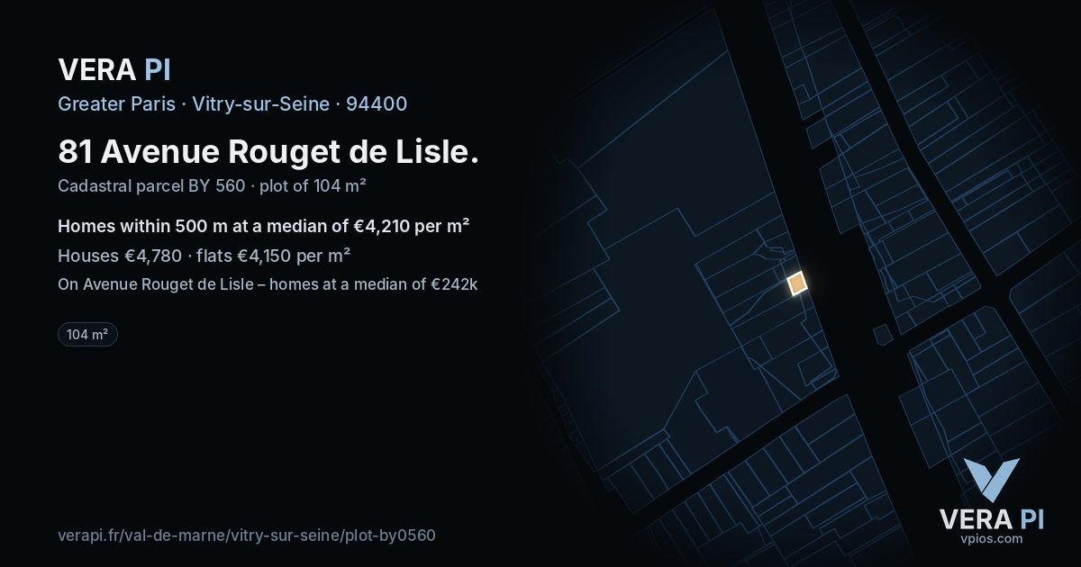 81 Avenue Rouget de Lisle, Vitry-sur-Seine at night – the plot lit, the parcels around coloured by the prices near them
