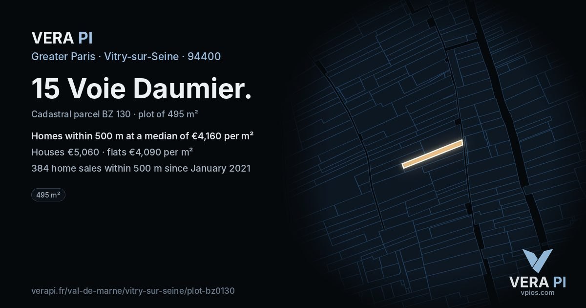 15 Voie Daumier, Vitry-sur-Seine at night – the plot lit, the parcels around coloured by the prices near them