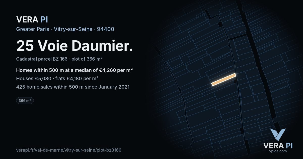 25 Voie Daumier, Vitry-sur-Seine at night – the plot lit, the parcels around coloured by the prices near them