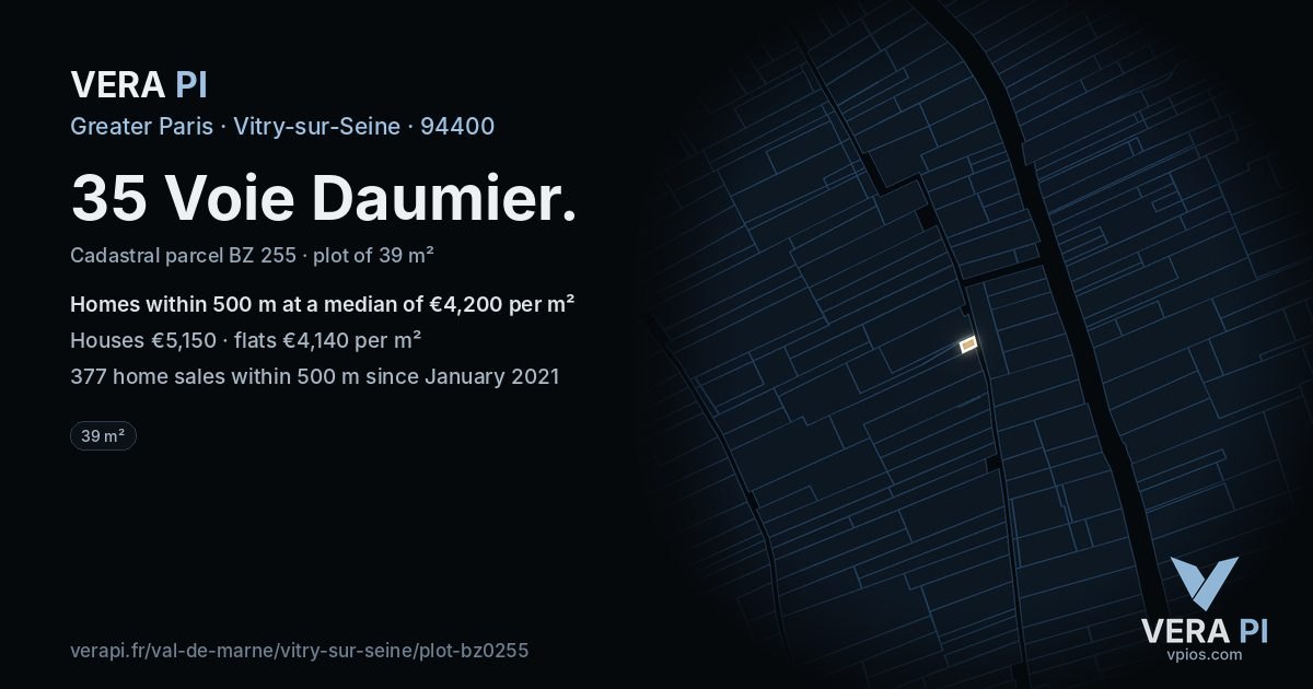 35 Voie Daumier, Vitry-sur-Seine at night – the plot lit, the parcels around coloured by the prices near them