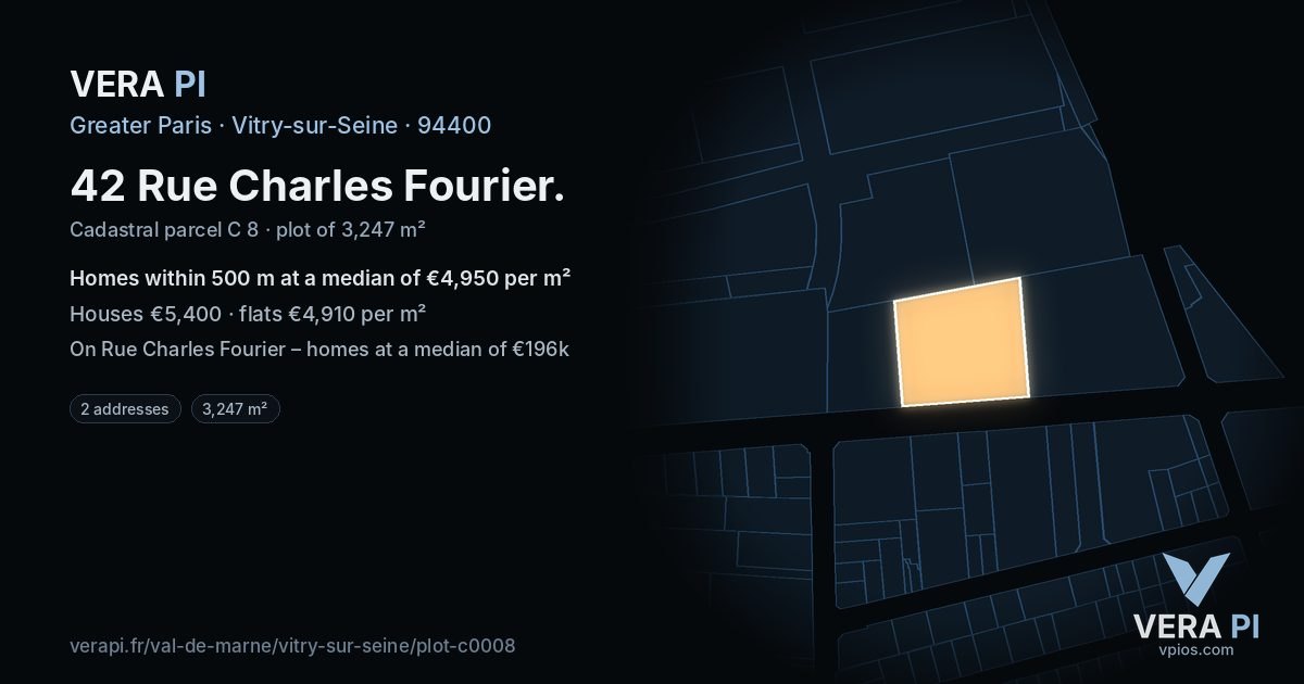 42 Rue Charles Fourier, Vitry-sur-Seine at night – the plot lit, the parcels around coloured by the prices near them