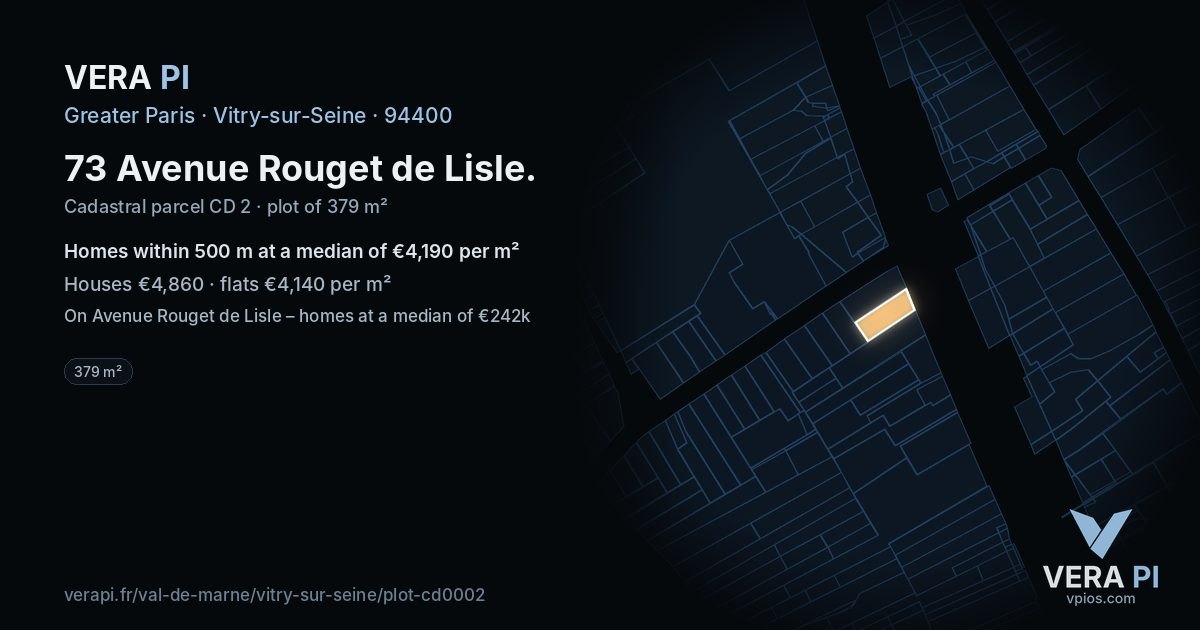 73 Avenue Rouget de Lisle, Vitry-sur-Seine at night – the plot lit, the parcels around coloured by the prices near them