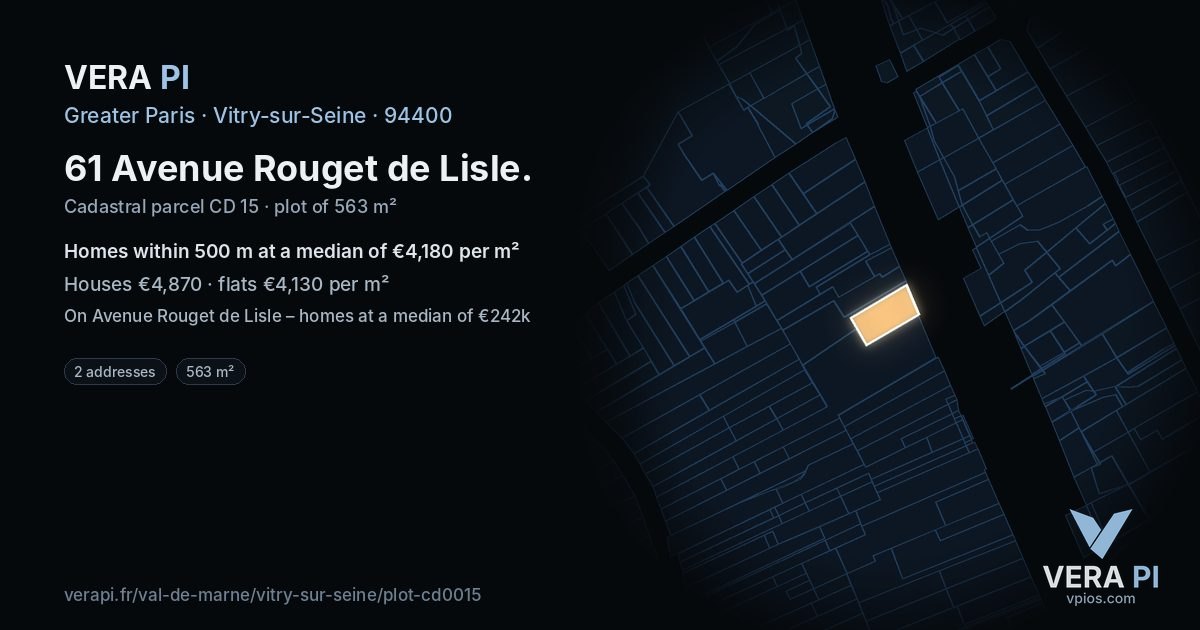 61 Avenue Rouget de Lisle, Vitry-sur-Seine at night – the plot lit, the parcels around coloured by the prices near them