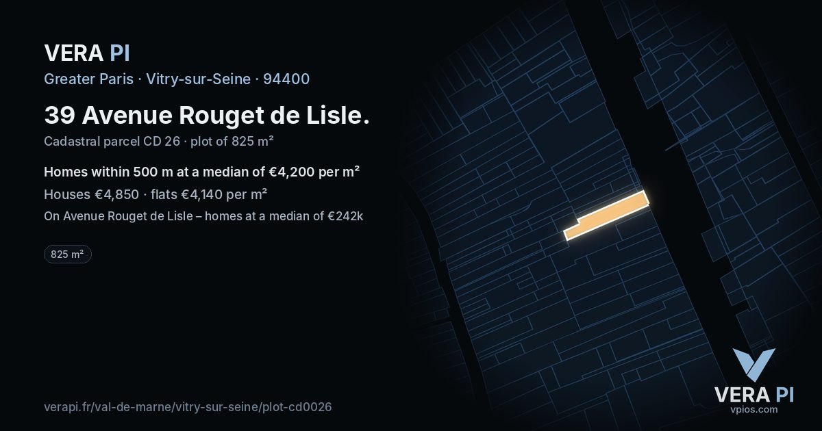 39 Avenue Rouget de Lisle, Vitry-sur-Seine at night – the plot lit, the parcels around coloured by the prices near them