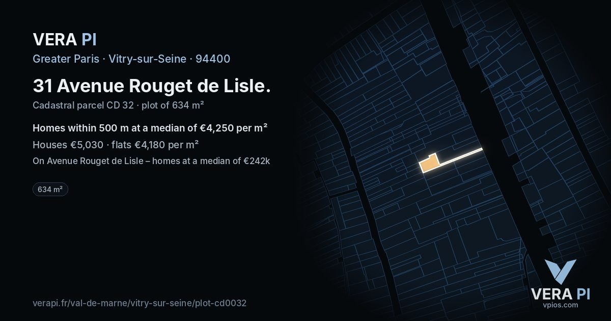 31 Avenue Rouget de Lisle, Vitry-sur-Seine at night – the plot lit, the parcels around coloured by the prices near them