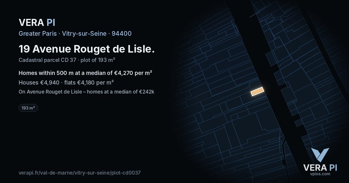 19 Avenue Rouget de Lisle, Vitry-sur-Seine at night – the plot lit, the parcels around coloured by the prices near them