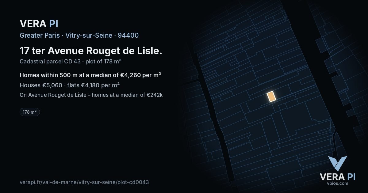 17 ter Avenue Rouget de Lisle, Vitry-sur-Seine at night – the plot lit, the parcels around coloured by the prices near them