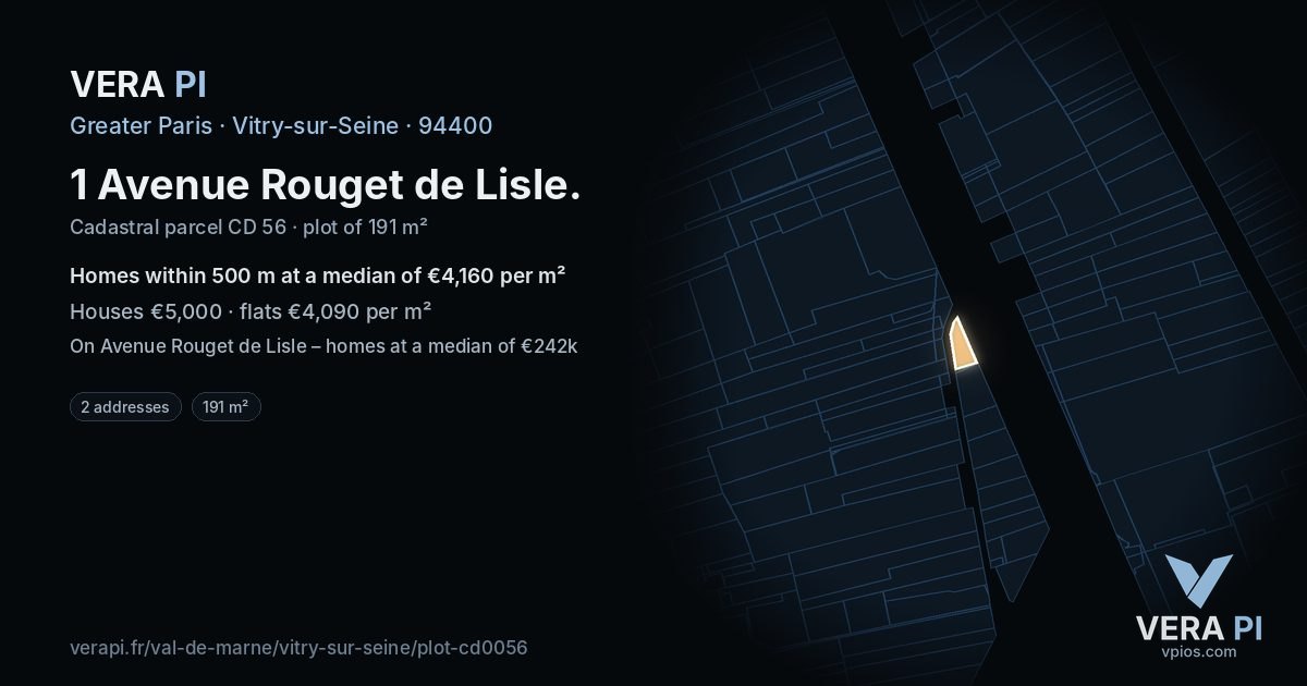1 Avenue Rouget de Lisle, Vitry-sur-Seine at night – the plot lit, the parcels around coloured by the prices near them