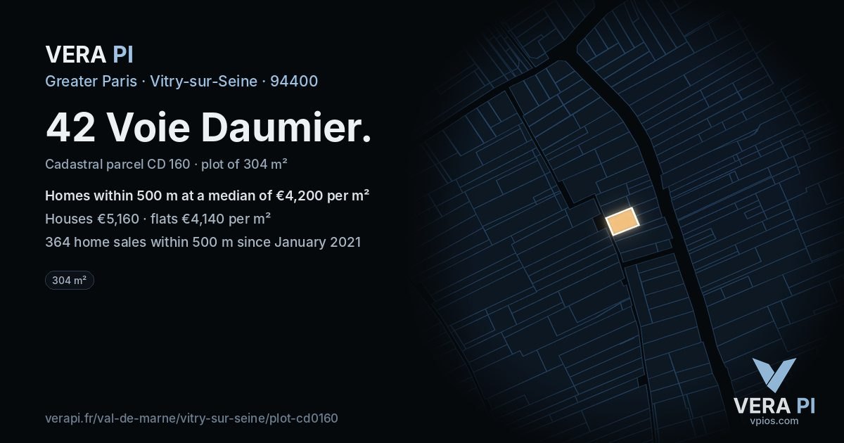42 Voie Daumier, Vitry-sur-Seine at night – the plot lit, the parcels around coloured by the prices near them