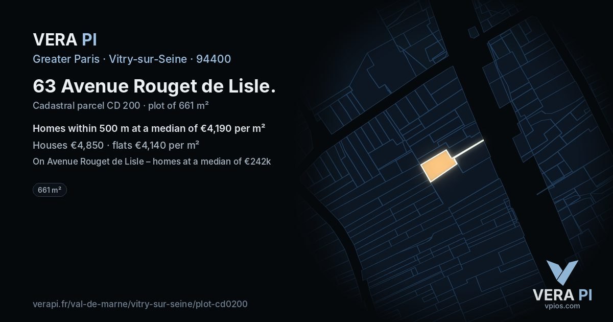 63 Avenue Rouget de Lisle, Vitry-sur-Seine at night – the plot lit, the parcels around coloured by the prices near them