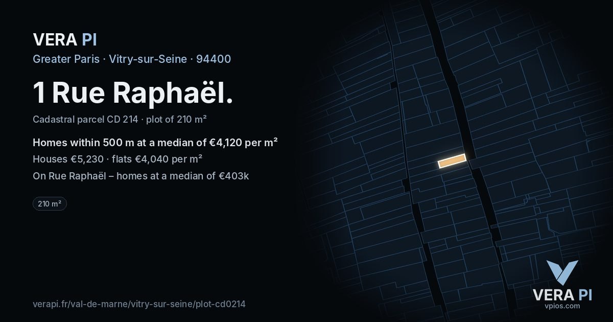 1 Rue Raphaël, Vitry-sur-Seine at night – the plot lit, the parcels around coloured by the prices near them