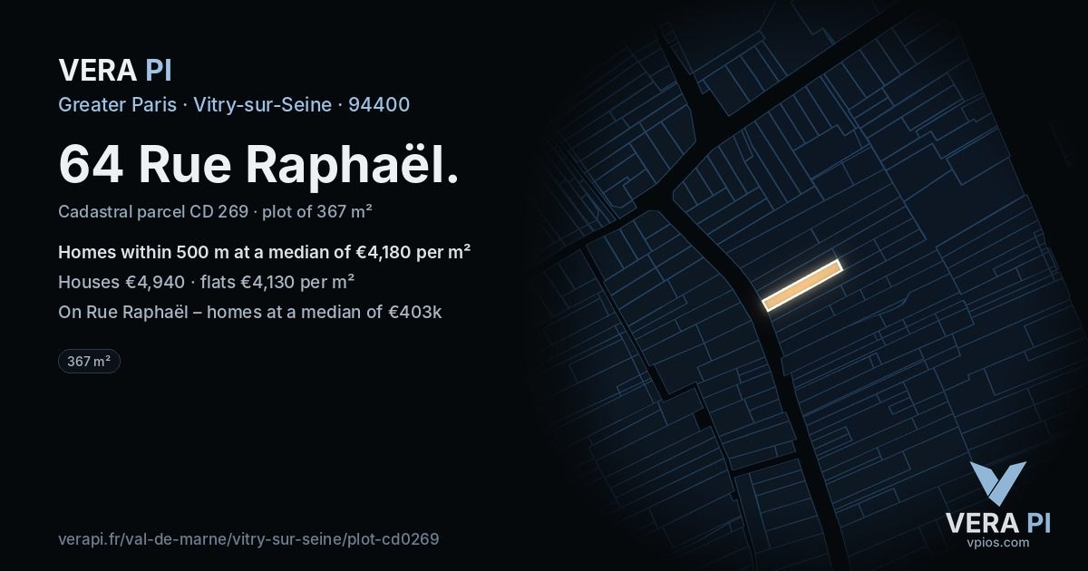 64 Rue Raphaël, Vitry-sur-Seine at night – the plot lit, the parcels around coloured by the prices near them