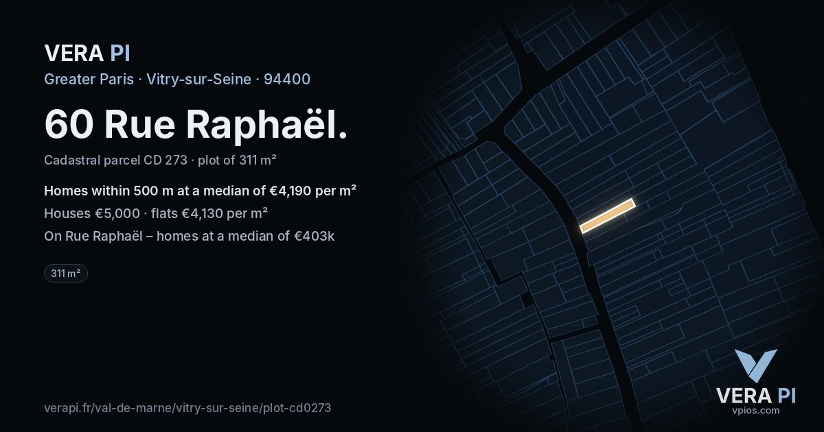 60 Rue Raphaël, Vitry-sur-Seine at night – the plot lit, the parcels around coloured by the prices near them