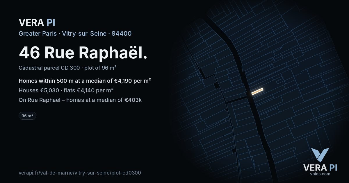 46 Rue Raphaël, Vitry-sur-Seine at night – the plot lit, the parcels around coloured by the prices near them