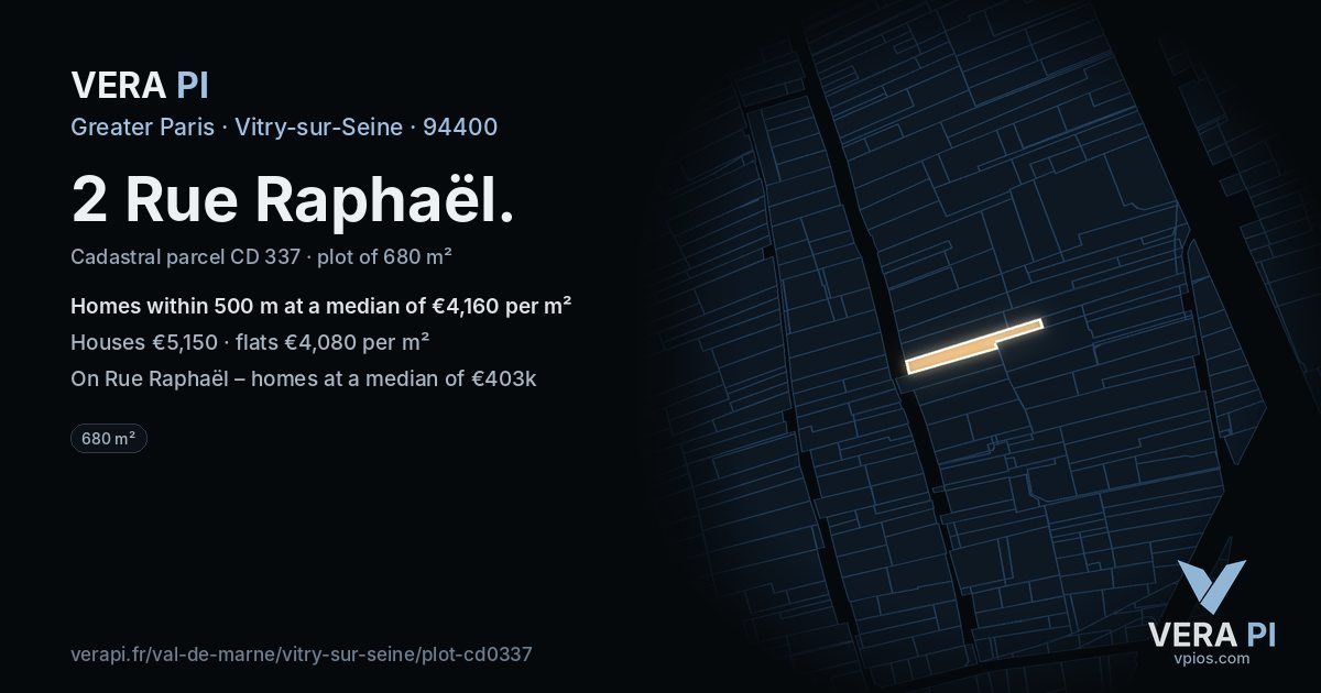 2 Rue Raphaël, Vitry-sur-Seine at night – the plot lit, the parcels around coloured by the prices near them