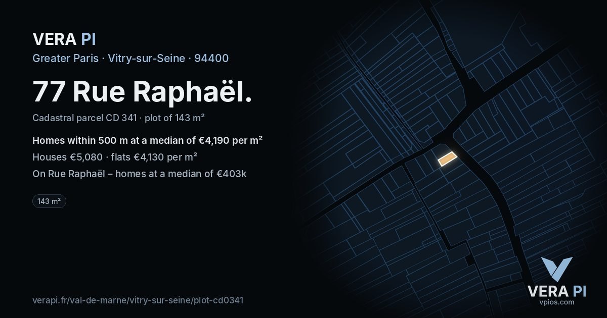 77 Rue Raphaël, Vitry-sur-Seine at night – the plot lit, the parcels around coloured by the prices near them