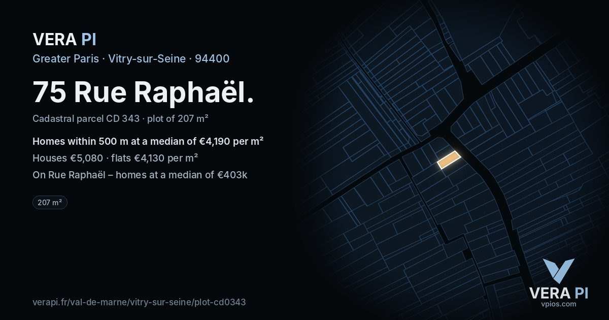 75 Rue Raphaël, Vitry-sur-Seine at night – the plot lit, the parcels around coloured by the prices near them