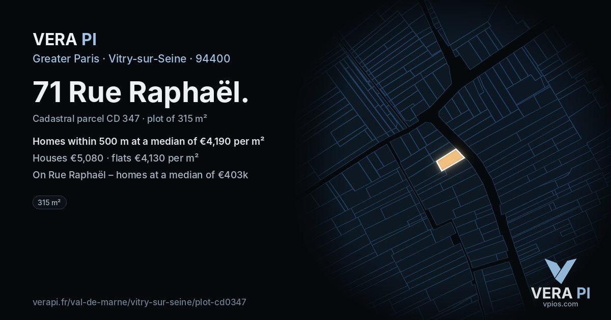 71 Rue Raphaël, Vitry-sur-Seine at night – the plot lit, the parcels around coloured by the prices near them