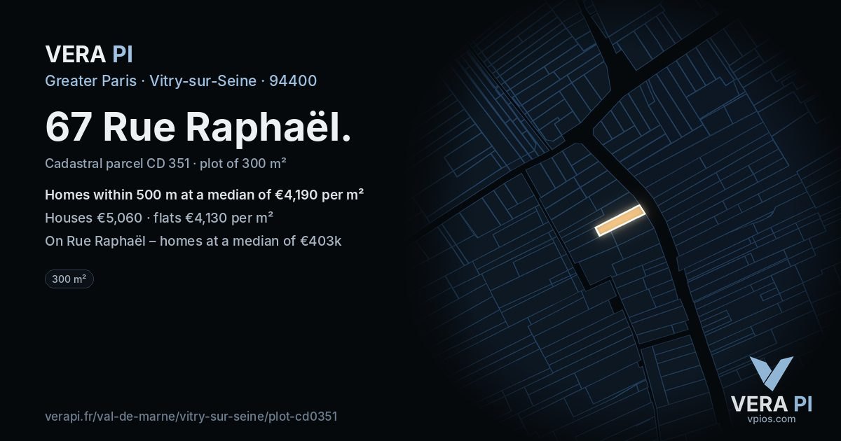 67 Rue Raphaël, Vitry-sur-Seine at night – the plot lit, the parcels around coloured by the prices near them