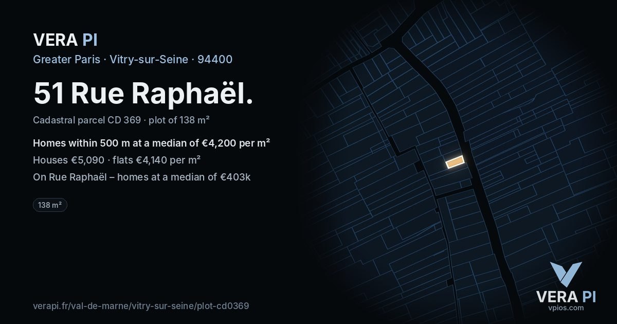 51 Rue Raphaël, Vitry-sur-Seine at night – the plot lit, the parcels around coloured by the prices near them