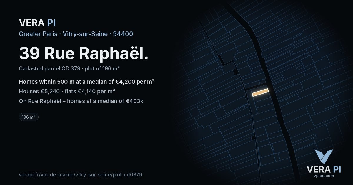 39 Rue Raphaël, Vitry-sur-Seine at night – the plot lit, the parcels around coloured by the prices near them