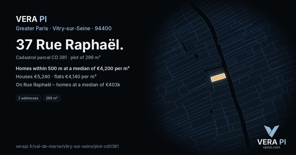 37 Rue Raphaël, Vitry-sur-Seine at night – the plot lit, the parcels around coloured by the prices near them