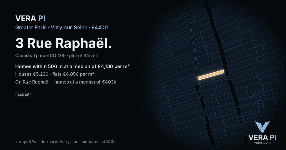 3 Rue Raphaël, Vitry-sur-Seine at night – the plot lit, the parcels around coloured by the prices near them