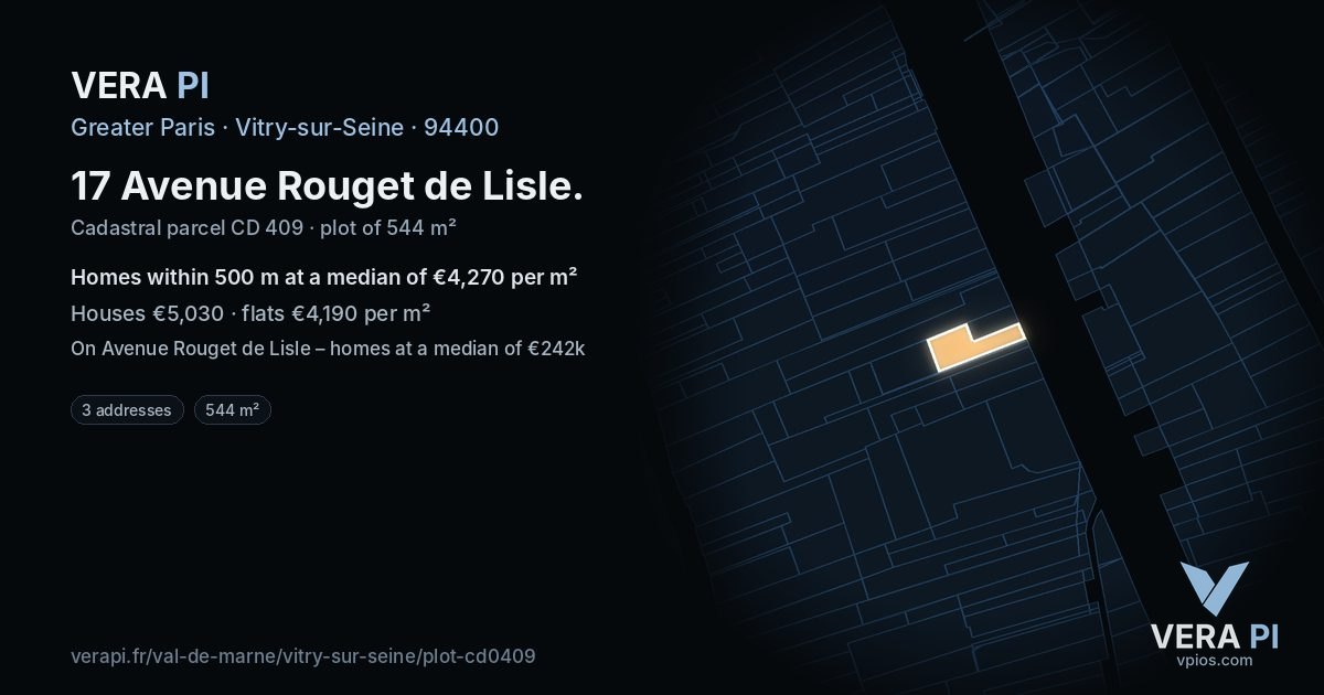 17 Avenue Rouget de Lisle, Vitry-sur-Seine at night – the plot lit, the parcels around coloured by the prices near them