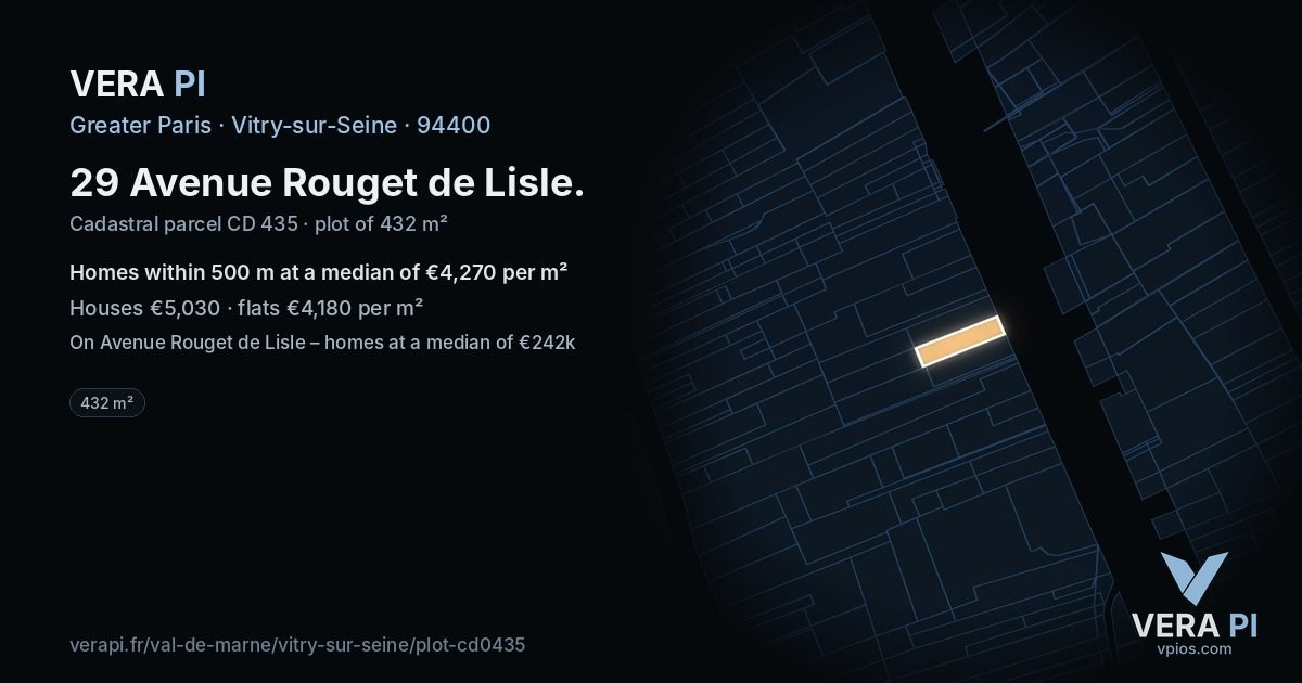 29 Avenue Rouget de Lisle, Vitry-sur-Seine at night – the plot lit, the parcels around coloured by the prices near them