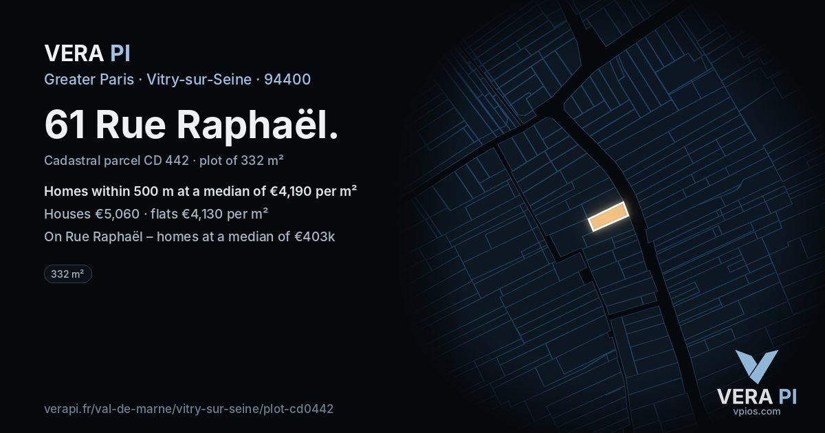 61 Rue Raphaël, Vitry-sur-Seine at night – the plot lit, the parcels around coloured by the prices near them
