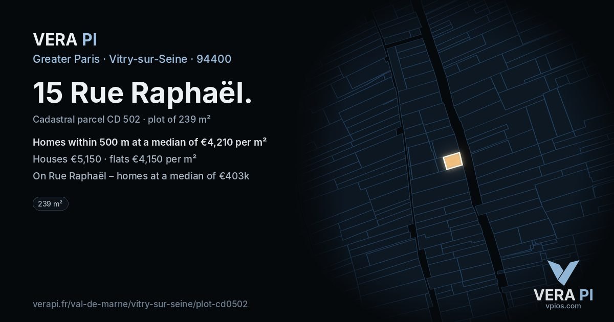 15 Rue Raphaël, Vitry-sur-Seine at night – the plot lit, the parcels around coloured by the prices near them