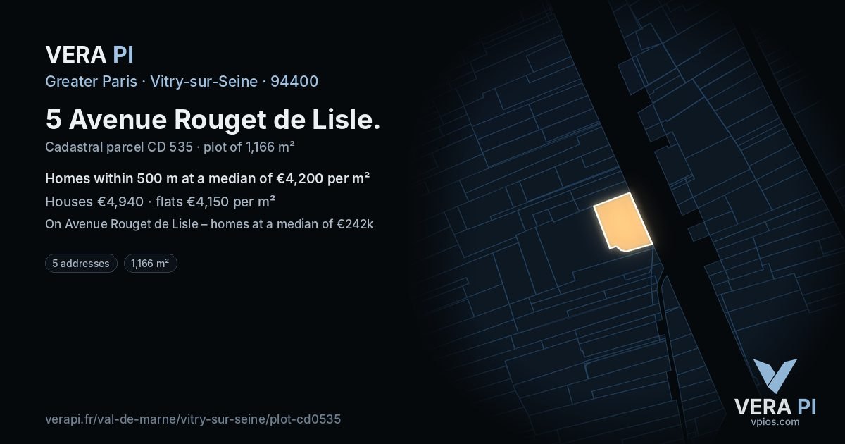 5 Avenue Rouget de Lisle, Vitry-sur-Seine at night – the plot lit, the parcels around coloured by the prices near them
