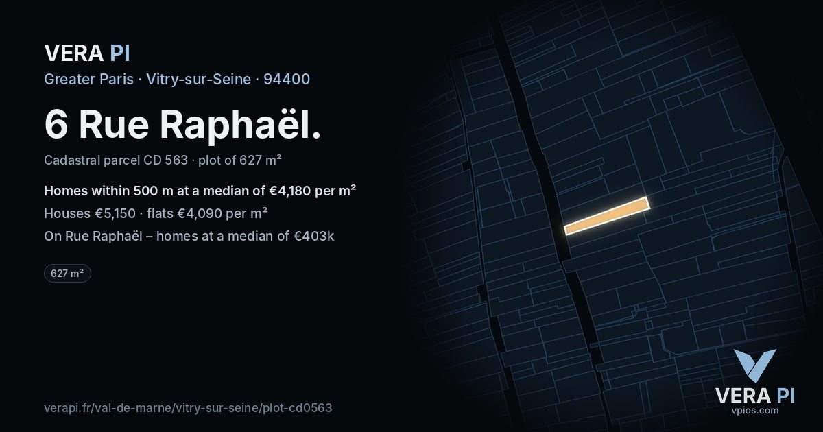 6 Rue Raphaël, Vitry-sur-Seine at night – the plot lit, the parcels around coloured by the prices near them