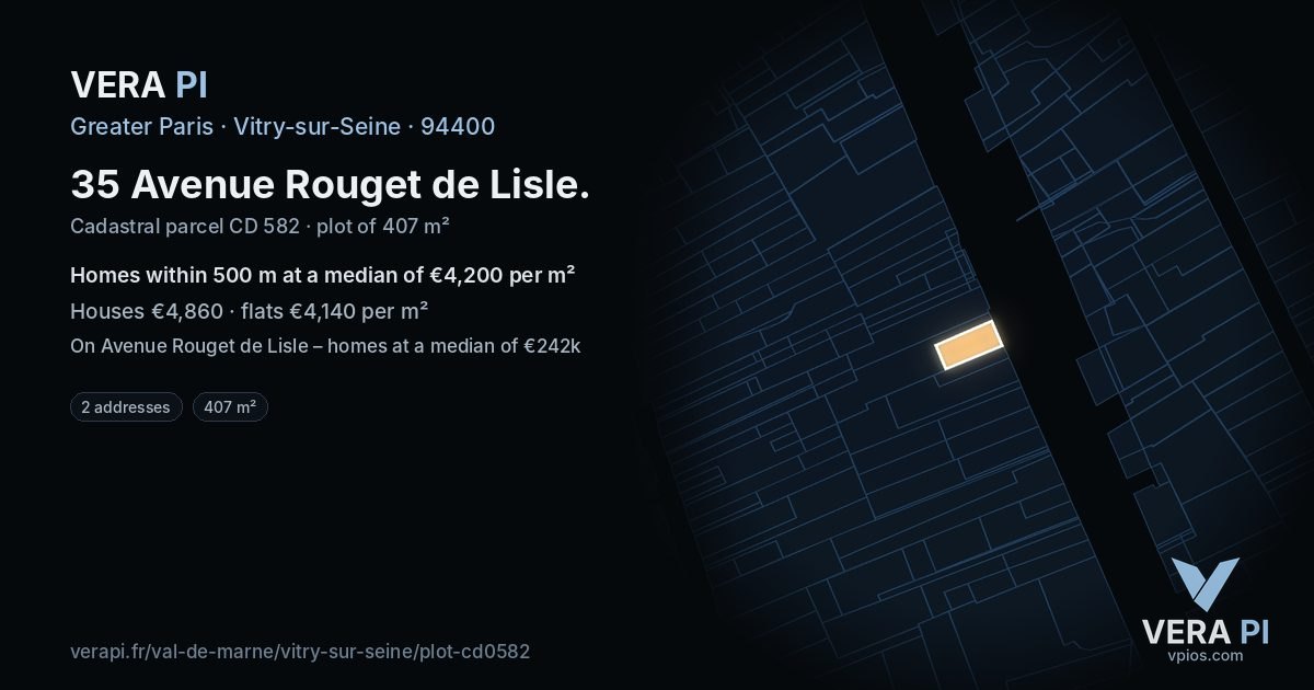 35 Avenue Rouget de Lisle, Vitry-sur-Seine at night – the plot lit, the parcels around coloured by the prices near them
