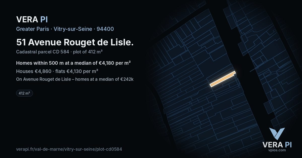 51 Avenue Rouget de Lisle, Vitry-sur-Seine at night – the plot lit, the parcels around coloured by the prices near them