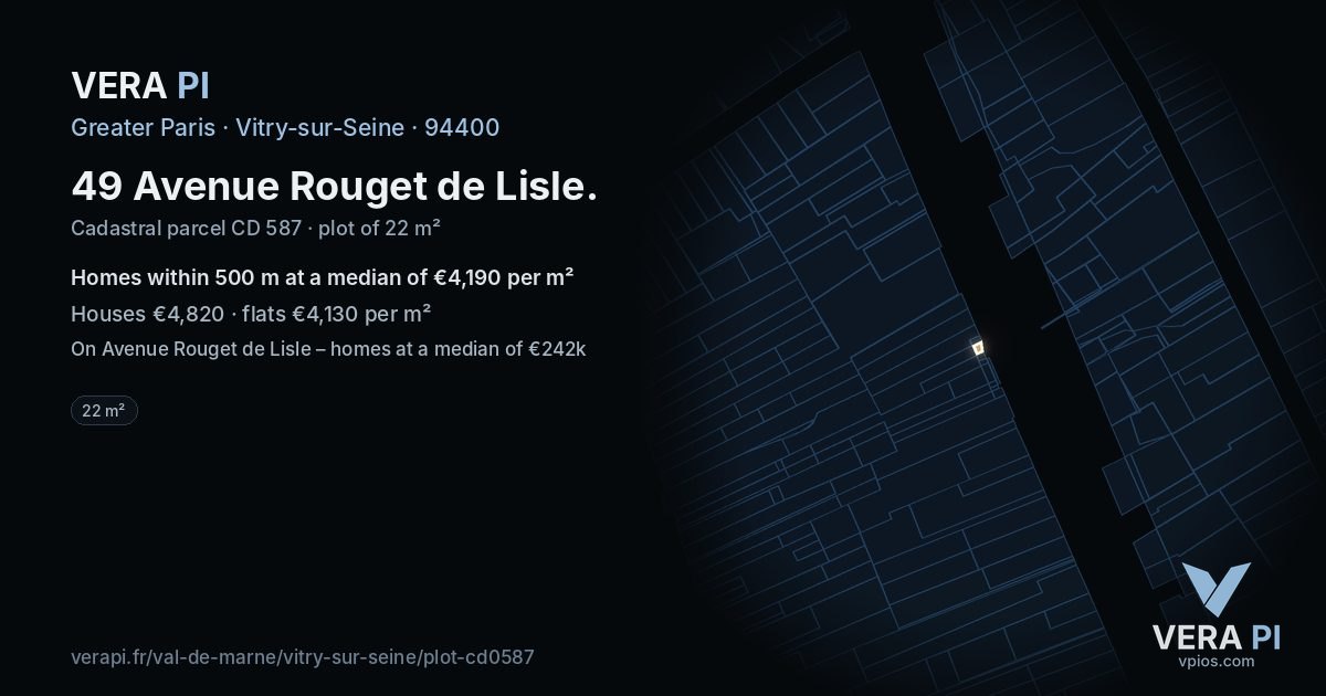 49 Avenue Rouget de Lisle, Vitry-sur-Seine at night – the plot lit, the parcels around coloured by the prices near them