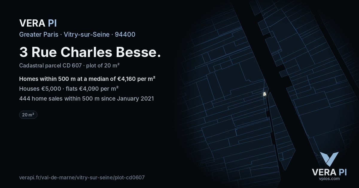 3 Rue Charles Besse, Vitry-sur-Seine at night – the plot lit, the parcels around coloured by the prices near them