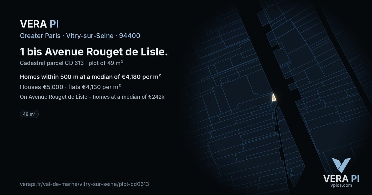 1 bis Avenue Rouget de Lisle, Vitry-sur-Seine at night – the plot lit, the parcels around coloured by the prices near them
